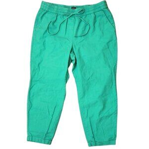 J. Crew Linen Cotton Blend Drawstring Cropped Pants Green Women's Size 14